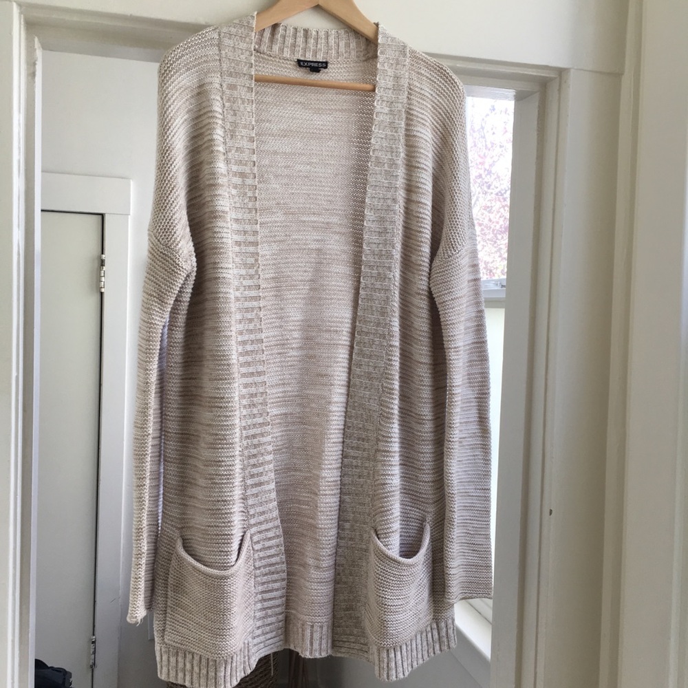 Open-Front Cream Knit Cardigan Sweater